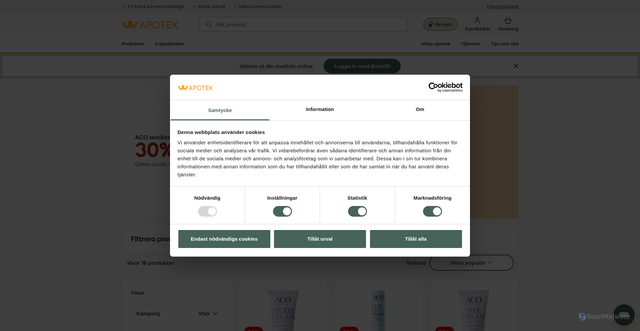 Security scan screenshot of https://www.kronansapotek.se/erbjudanden/aco-daily-care/?utm_source=idrelay&utm_medium=email&utm_campaign=2025_K10_ACO_StandAlone_fysisk&utm_content=2025_K10_ACO_StandAlone_fysisk