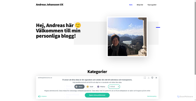 Security scan screenshot of https://andreasjohanssonux.se