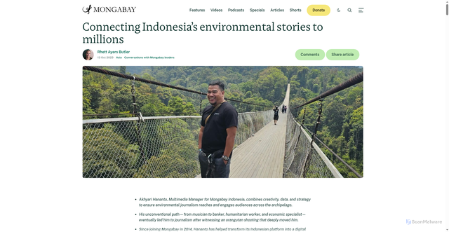 Security scan screenshot of https://news.mongabay.com/2025/10/connecting-indonesias-environmental-stories-to-millions/