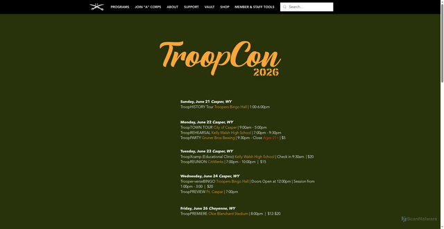 Security scan screenshot of https://www.troopersdrumcorps.org/troopcon