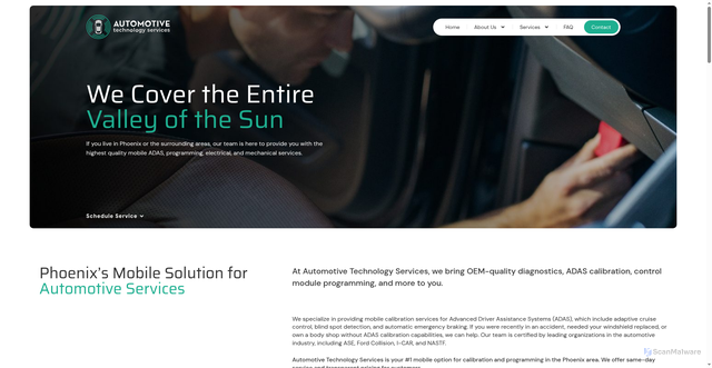 Security scan screenshot of https://adasphoenix.net/areas-serviced/index.htm