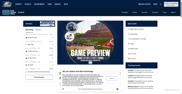 Security scan screenshot of https://gseagles.com/sports/football