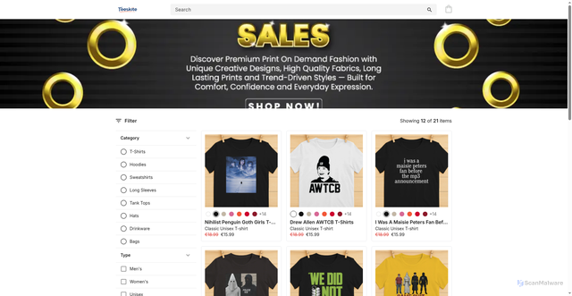 Security scan screenshot of https://teeskite.com/