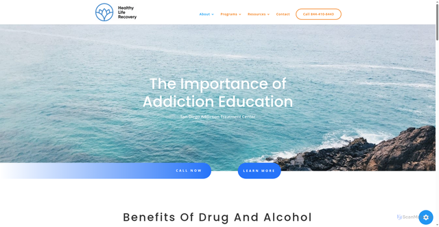 Security scan screenshot of https://healthyliferecovery.com/four-pillars/education/