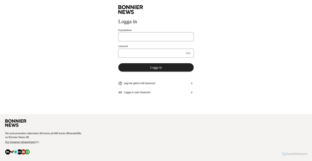 Security scan screenshot of https://id.bonniernews.se/