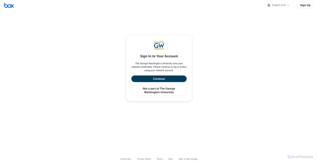 Security scan screenshot of https://gwu.app.box.com