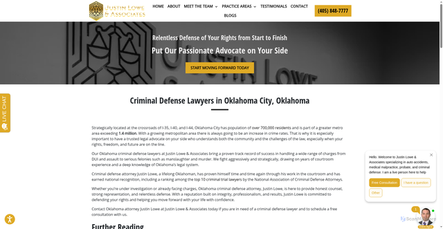 Security scan screenshot of https://www.justinlowepc.com/criminal-defense-lawyers-in-oklahoma-city-oklahoma/