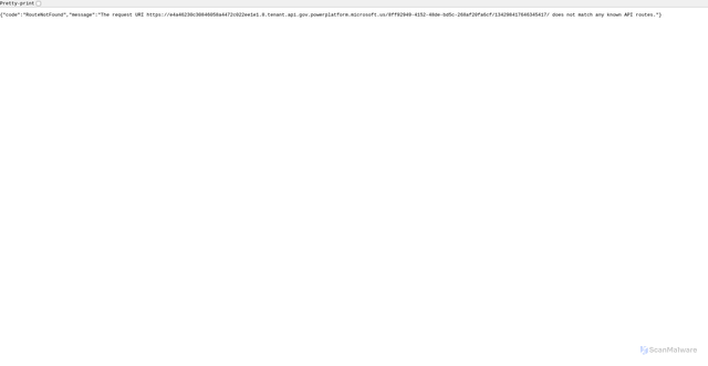Security scan screenshot of https://e4a46230c30846058a4472c022ee1e1.8.tenant.api.gov.powerplatform.microsoft.us