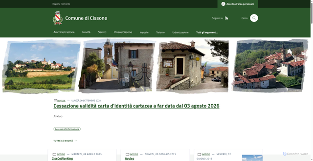 Security scan screenshot of https://www.comune.cissone.cn.it/