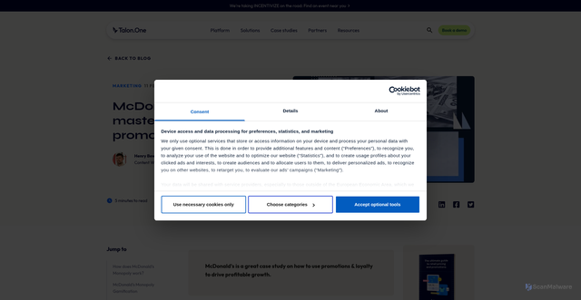 Security scan screenshot of https://www.talon.one/blog/mcdonalds-monopoly-a-masterclass-in-promotions