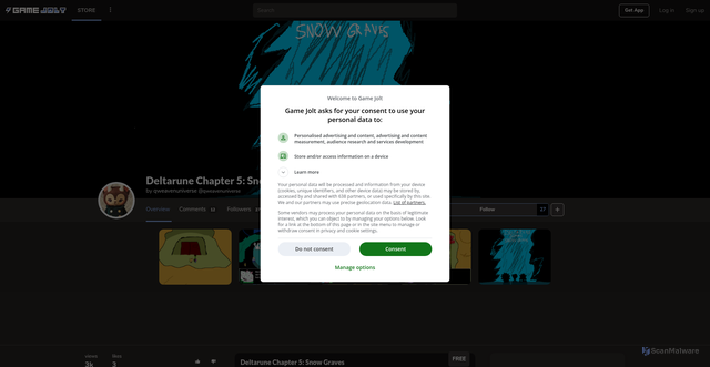 Security scan screenshot of https://gamejolt.com/games/DeltaruneChapter5/1001150