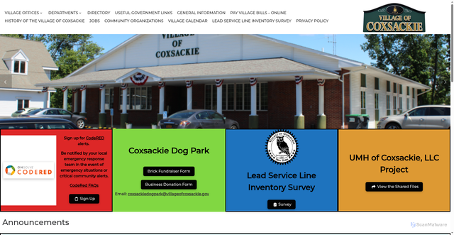 Security scan screenshot of https://villageofcoxsackie.gov/