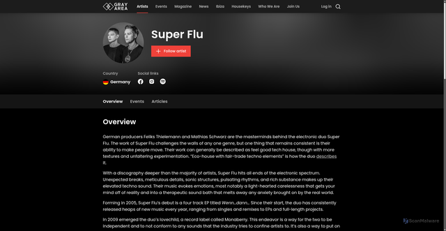 Security scan screenshot of https://grayarea.co/artists/super-flu