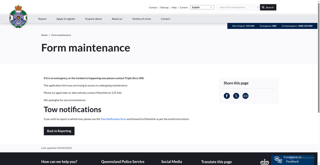 Security scan screenshot of https://www.police.qld.gov.au/form-maintenance