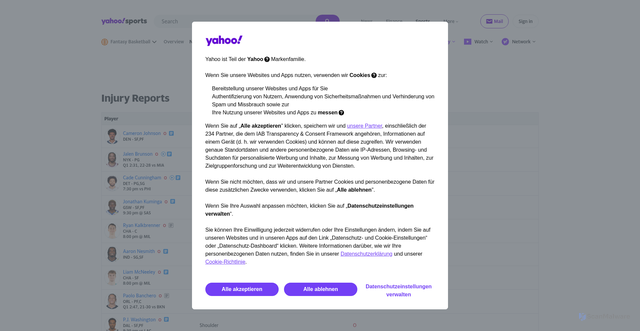 Security scan screenshot of https://basketball.fantasysports.yahoo.com/nba/injuries