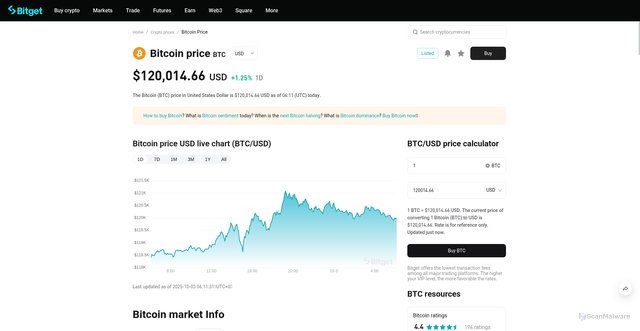 Security scan screenshot of https://www.bitget.com/price/bitcoin