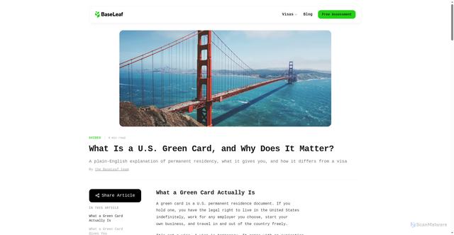 Security scan screenshot of https://baseleaf.co/blog/what-is-us-green-card