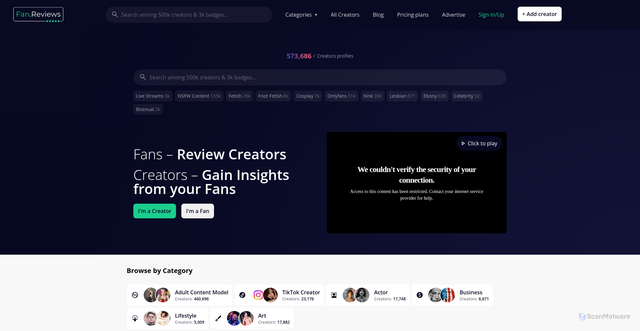 Security scan screenshot of https://fan.reviews