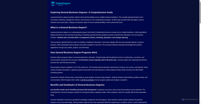 Security scan screenshot of https://onlinedegreeclasses.com/exploring-general-business-degrees-a-comprehensive-guide-15938/