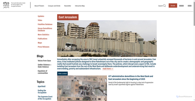 Security scan screenshot of https://www.btselem.org/topic/jerusalem