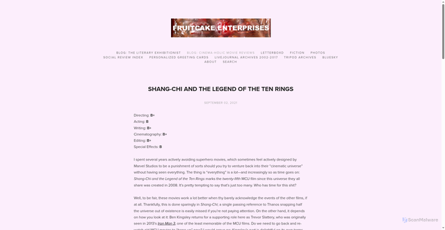 Security scan screenshot of https://www.fruitcakeenterprises.com/blog-cinemaholic/2021/9/2/shang-chi-and-the-legend-of-the-ten-rings