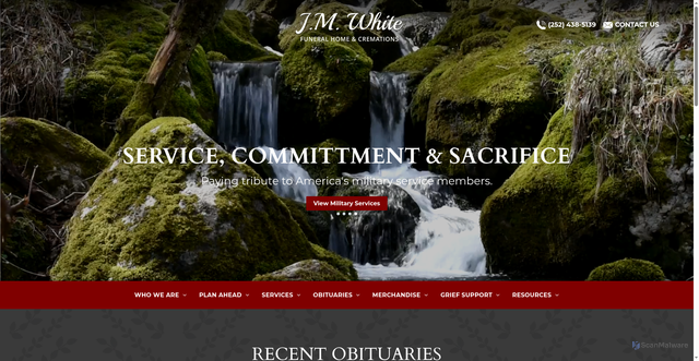 Security scan screenshot of https://www.jmwhitefuneralhome.com/