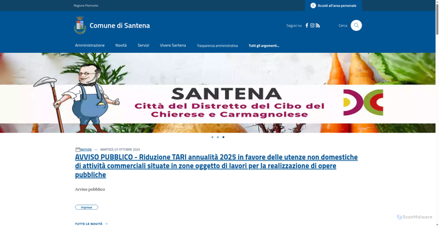 Security scan screenshot of https://www.comune.santena.to.it/