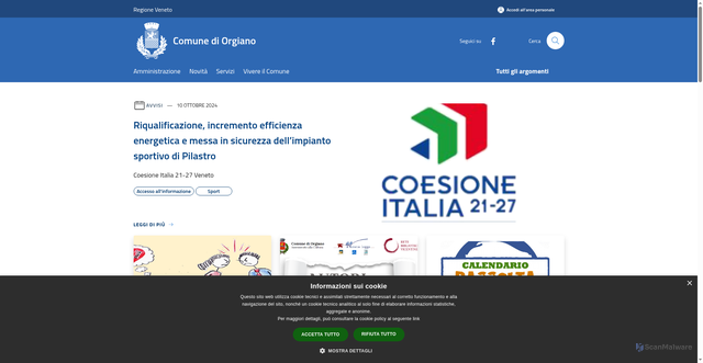 Security scan screenshot of https://www.comune.orgiano.vi.it/it