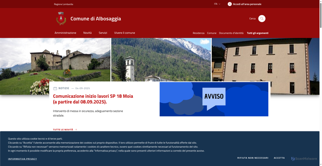 Security scan screenshot of https://www.comune.albosaggia.so.it/