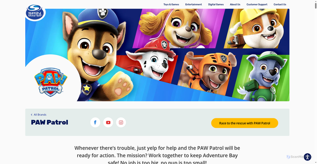 Security scan screenshot of https://www.spinmaster.com/en-us/brands/paw-patrol/