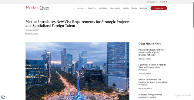 Security scan screenshot of https://newlandchase.com/mexico-introduces-new-visa-requirements-for-strategic-projects-and-specialized-foreign-talent/