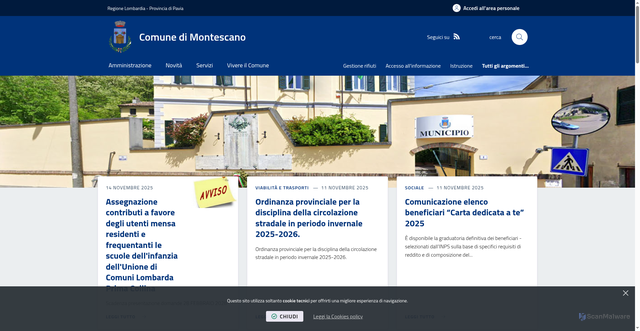 Security scan screenshot of https://www.comune.montescano.pv.it/it-it/home