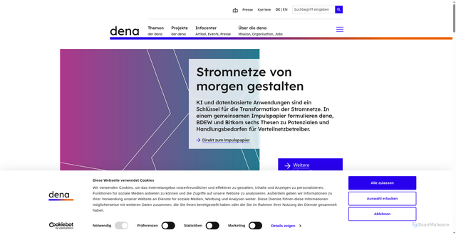 Security scan screenshot of https://www.dena.de/
