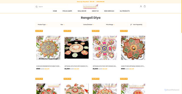 Security scan screenshot of https://kunjkreationsstudio.com/Rangoli-Diya/collection/MNMOHpEK