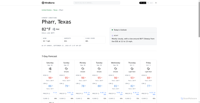 Security scan screenshot of https://windbornesystems.com/weather/united-states/pharr/