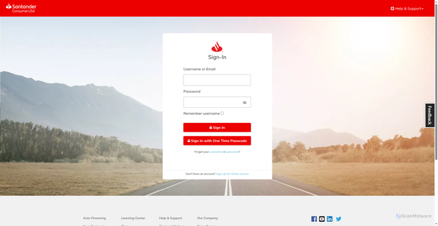 Security scan screenshot of https://myaccount.santanderconsumerusa.com