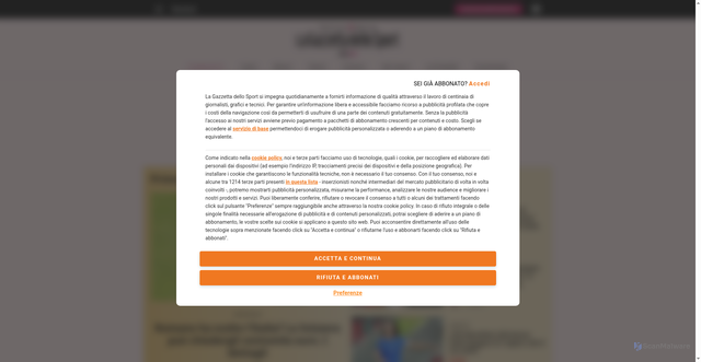 Security scan screenshot of https://www.gazzetta.it