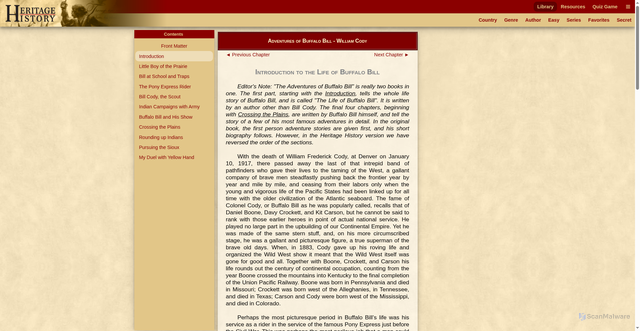 Security scan screenshot of https://www.heritage-history.com/index.php?c=read&author=cody&book=buffalo&story=introduction
