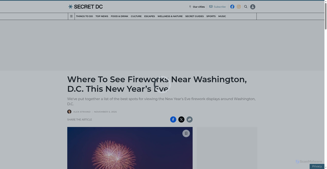 Security scan screenshot of https://secretdc.com/new-years-eve-fireworks-2025/