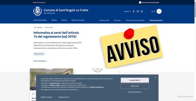 Security scan screenshot of https://www.comune.santangelolefratte.pz.it