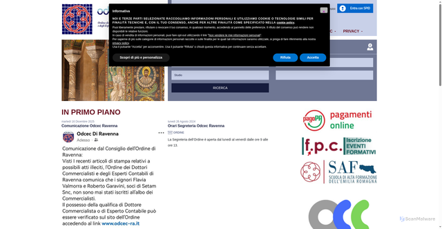 Security scan screenshot of https://www.odcec-ra.it/