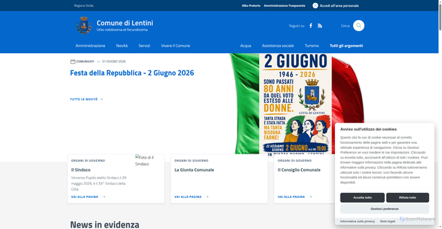 Security scan screenshot of https://www.comune.lentini.sr.it