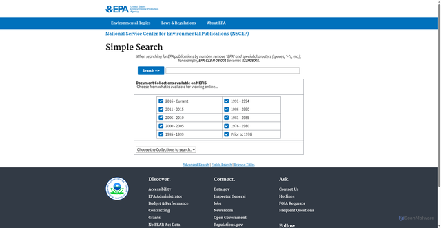 Security scan screenshot of https://nepis.epa.gov