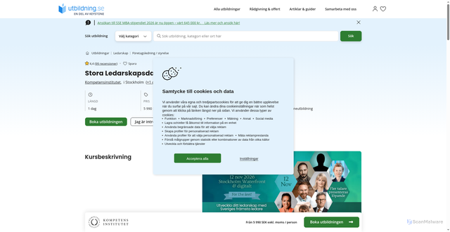 Security scan screenshot of https://www.utbildning.se/kurser/kompetensinstitutet/stora-ledarskapsdagen-2024800