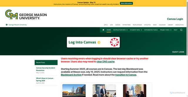 Security scan screenshot of https://canvas.gmu.edu