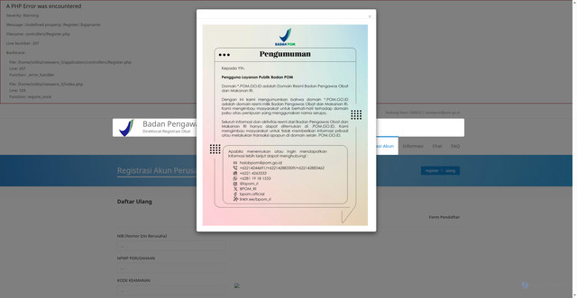 Security scan screenshot of https://dev-sso.invensi.id/index.php/register/ulang