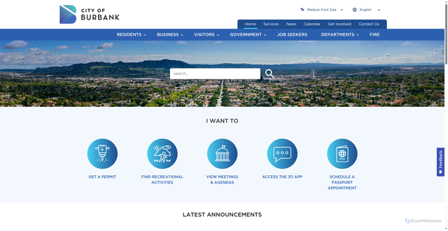 Security scan screenshot of https://burbankca.gov/