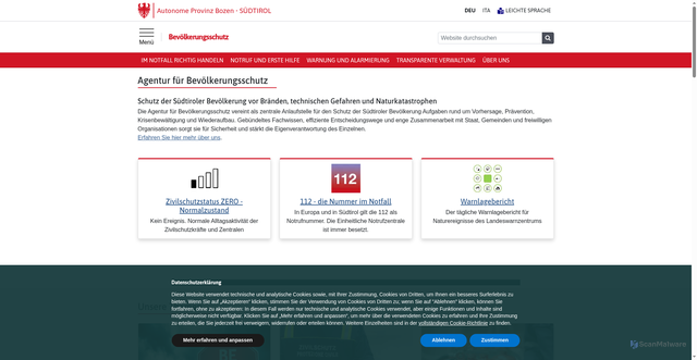 Security scan screenshot of https://protezione-civile.provincia.bz.it/