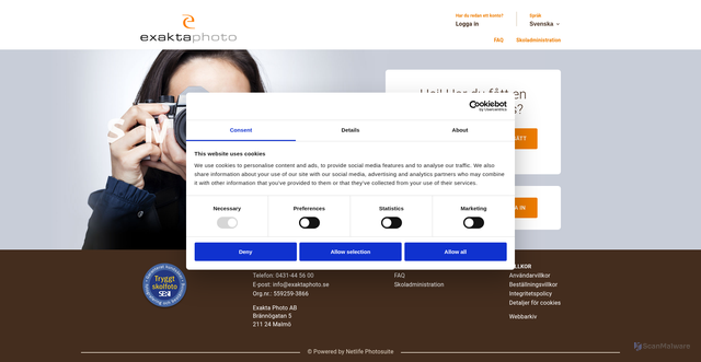 Security scan screenshot of https://order.exaktafoto.se/
