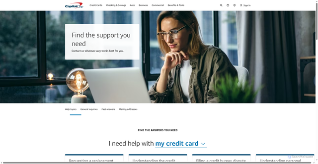 Security scan screenshot of https://www.capitalone.com/help-center/contact-us/